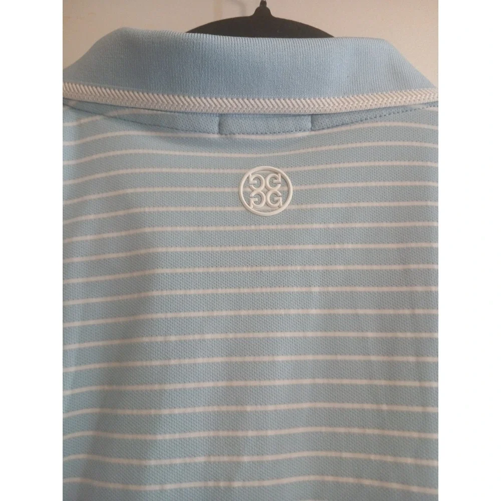G/FORE Feeder Stripe Tech Pique Modern Spread Collar Polo Shirt Sz L Sky Blue - Picture 5 of 6